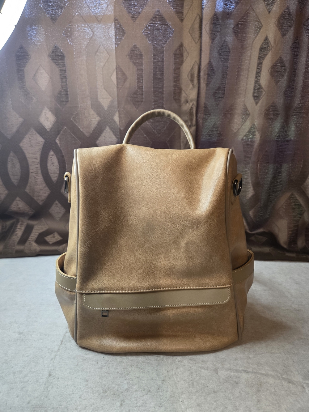 Cheruty Classic Tan Faux-Leather Backpack Handbag - Women Bags Backpacks